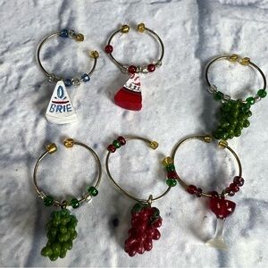 6 Wine charms ceramic hand painted grapes and cheese